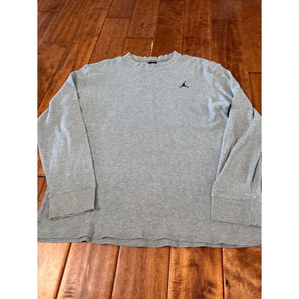 Jordan Mens Long Sleeve Thermal Waffle Knit Shirt Gray Jumpman‎ Logo Size M